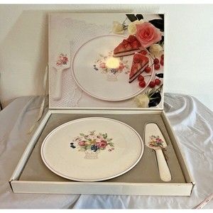 Cake Plate & Server Mikasa Bone China - English Bouquet Set With Box